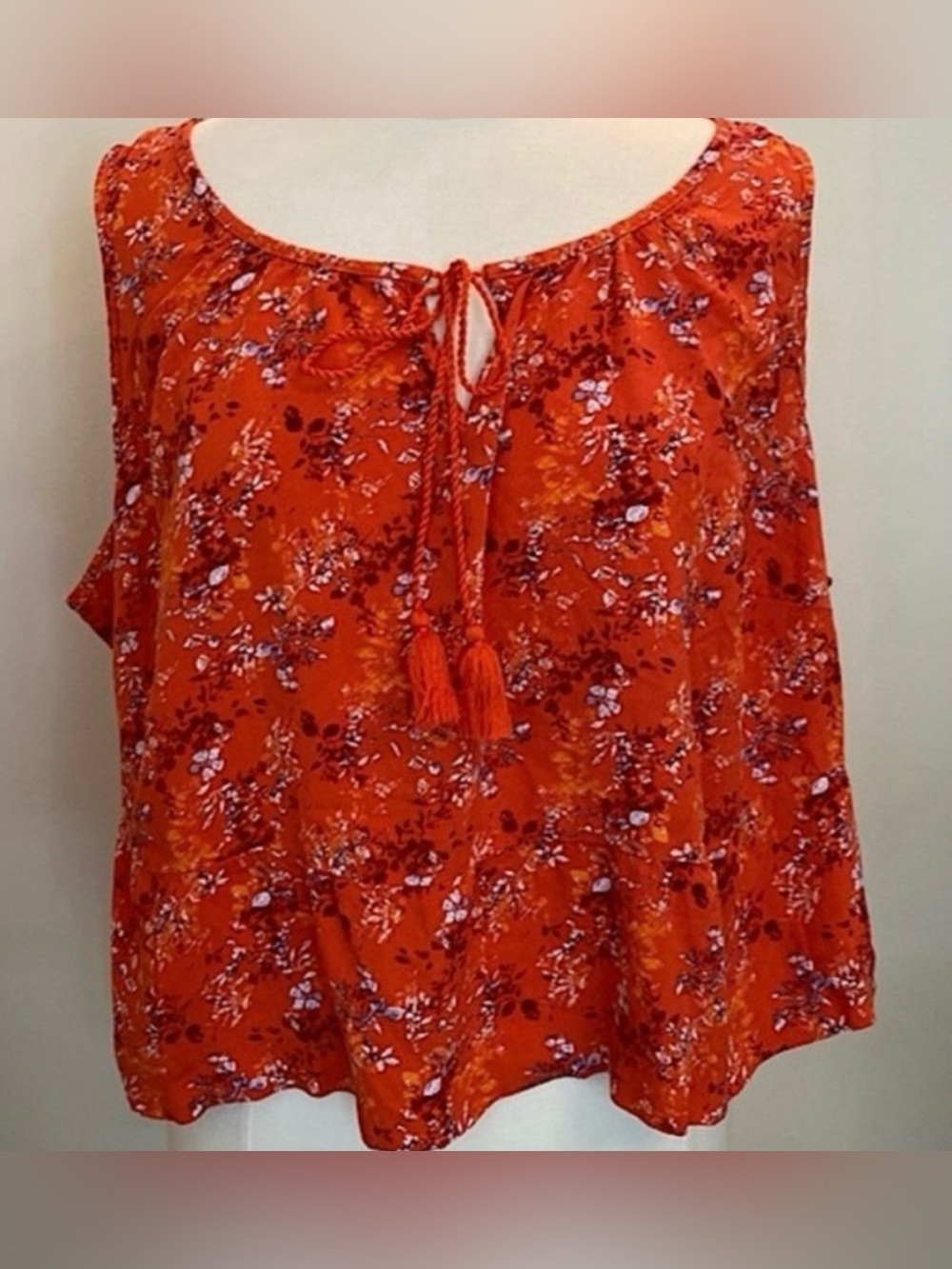 Evri Orange Floral Print SZ 3X Bohemian Chic Festival Cottagecore Peasant Top